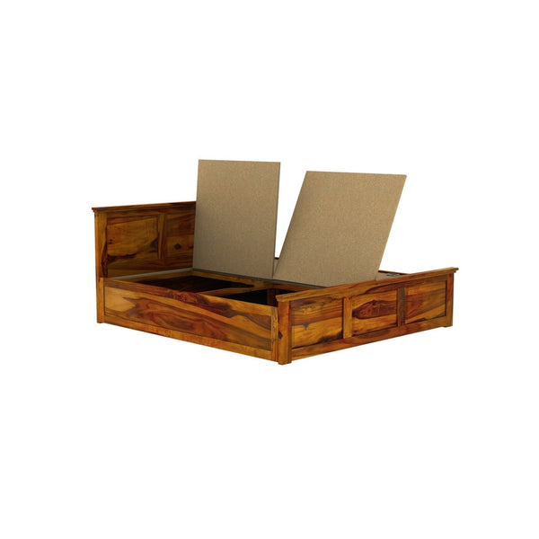 Stainfield Solid Wood King Size Box Storage Bed In Honey Oak Finish