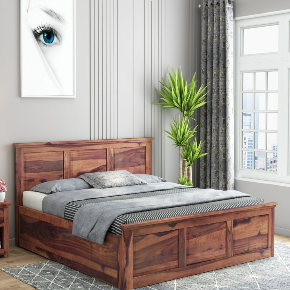 Stainfield Solid Wood King Size Box Storage Bed In Teak Finish