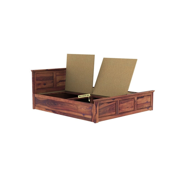 Stainfield Solid Wood Queen Size Box Storage Bed In Teak Finish