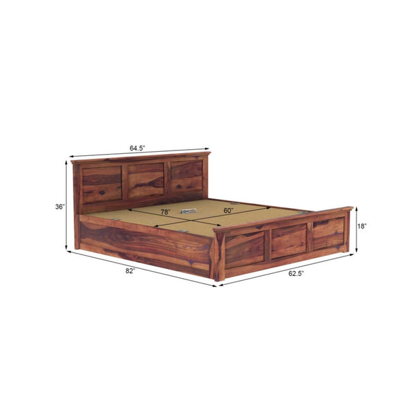 Stainfield Solid Wood Queen Size Box Storage Bed In Teak Finish