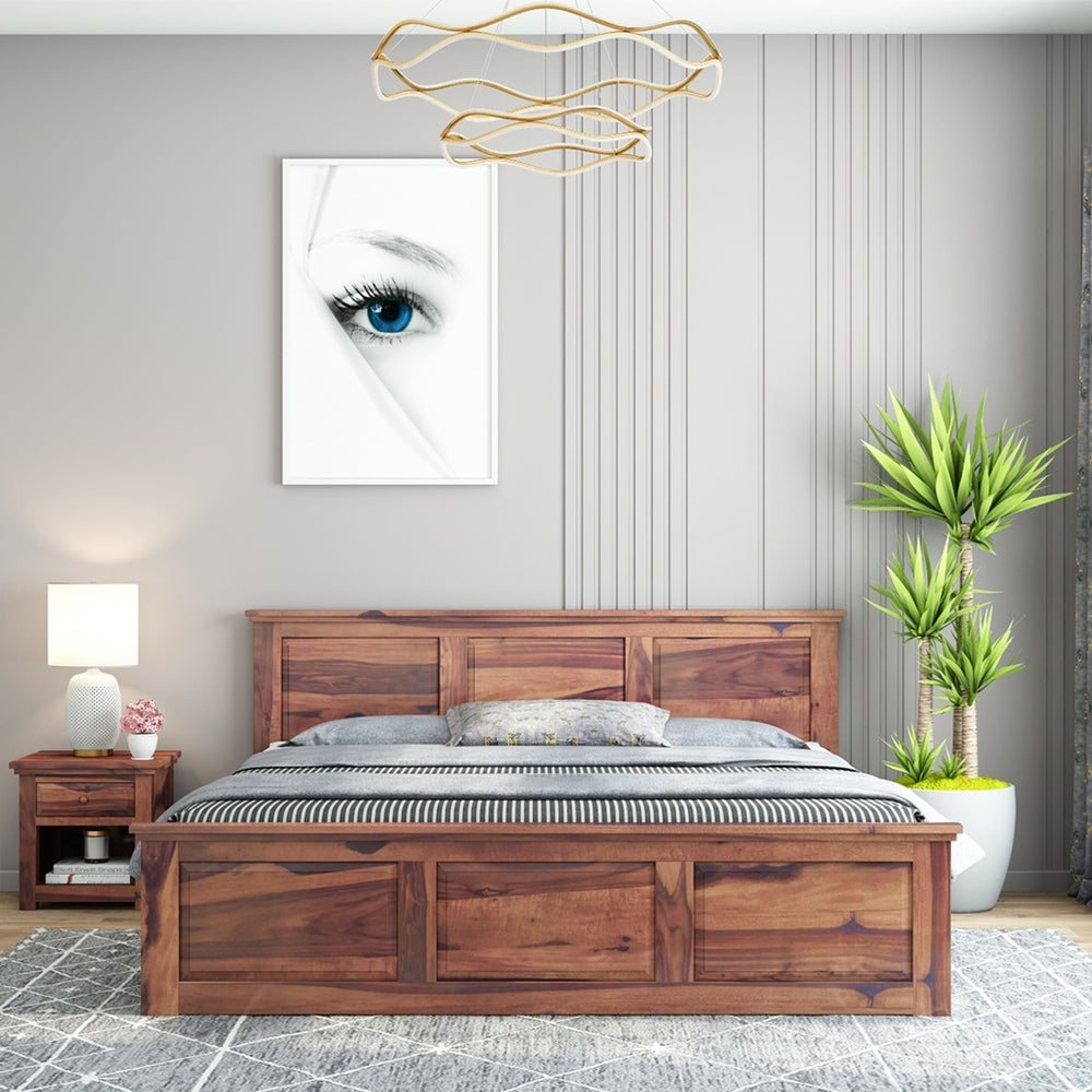 Stainfleld Solid Wood King Size Bed In Teak Finish