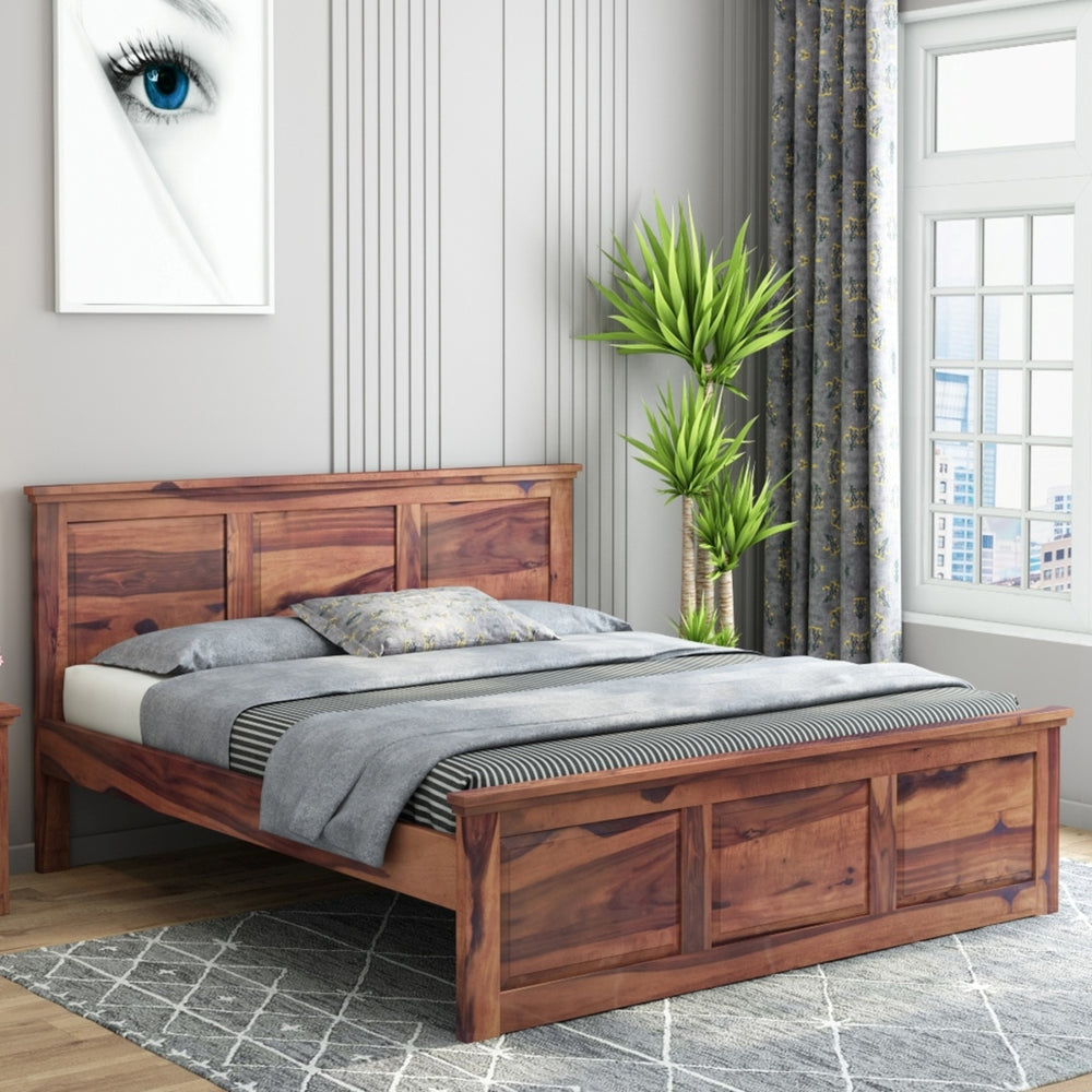 Stainfleld Solid Wood King Size Bed In Teak Finish