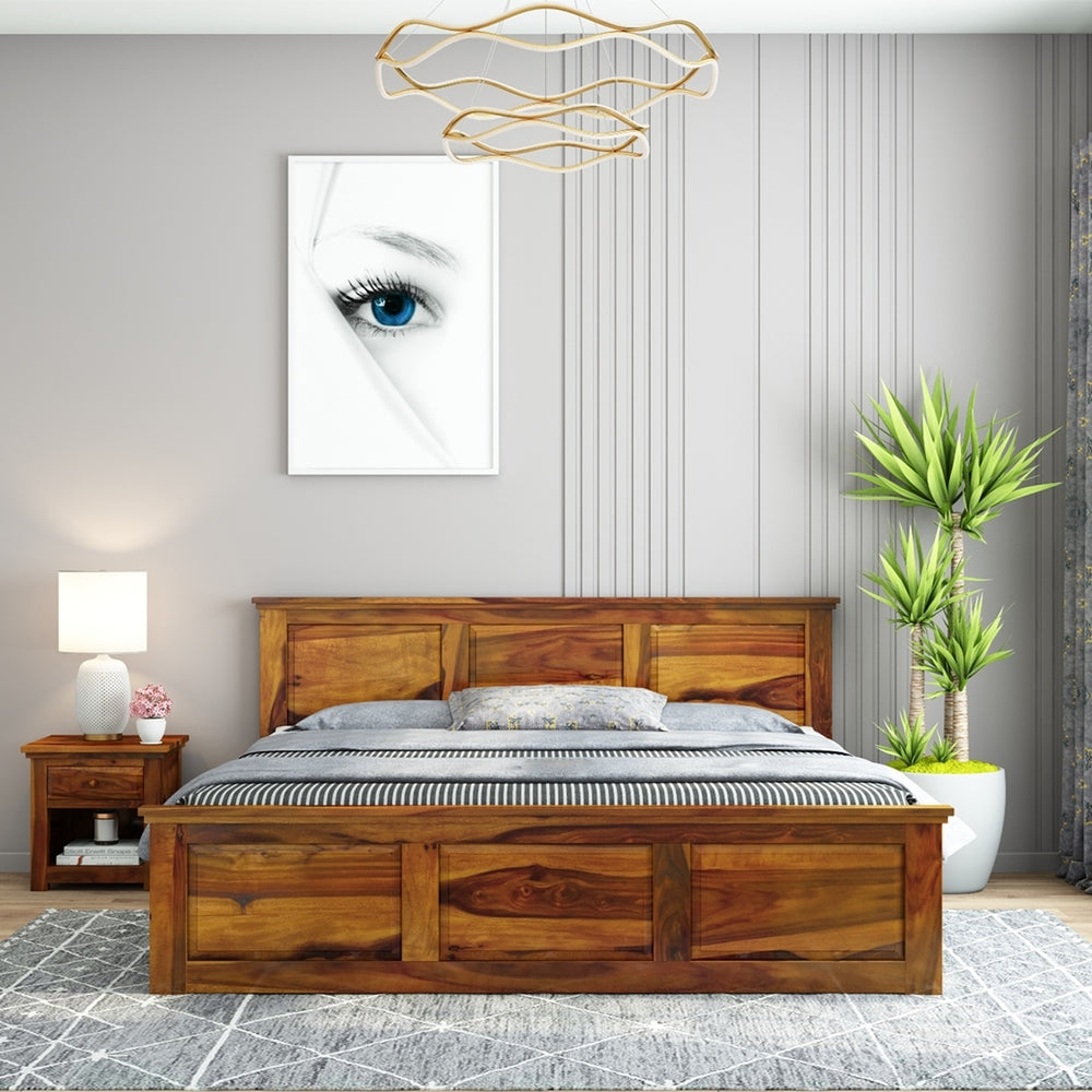Stainfleld Solid Wood Queen Size Bed In Honey Oak Finish