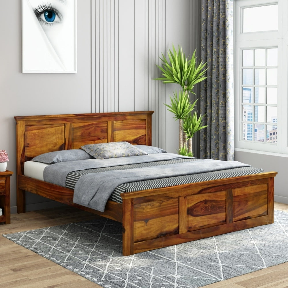 Stainfleld Solid Wood Queen Size Bed In Honey Oak Finish