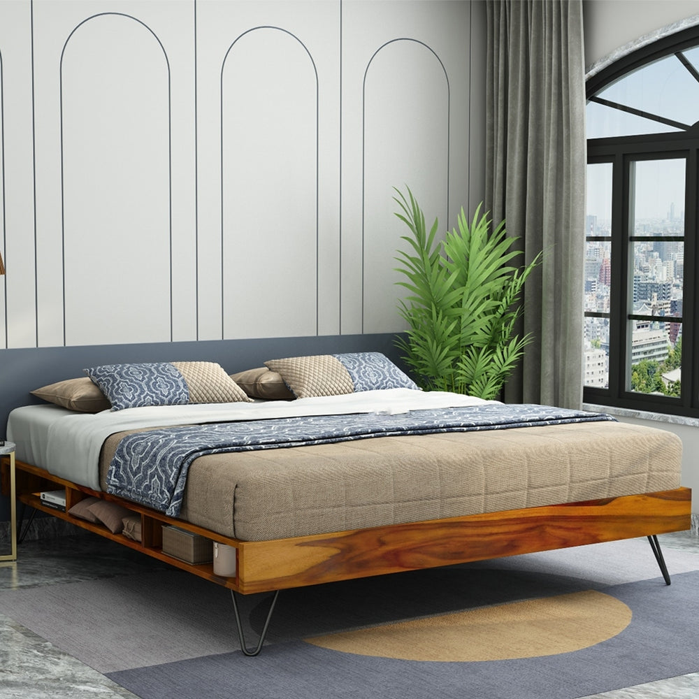 Aurelio Solid Wood King Size Box Storage Bed In Honey Oak Finish