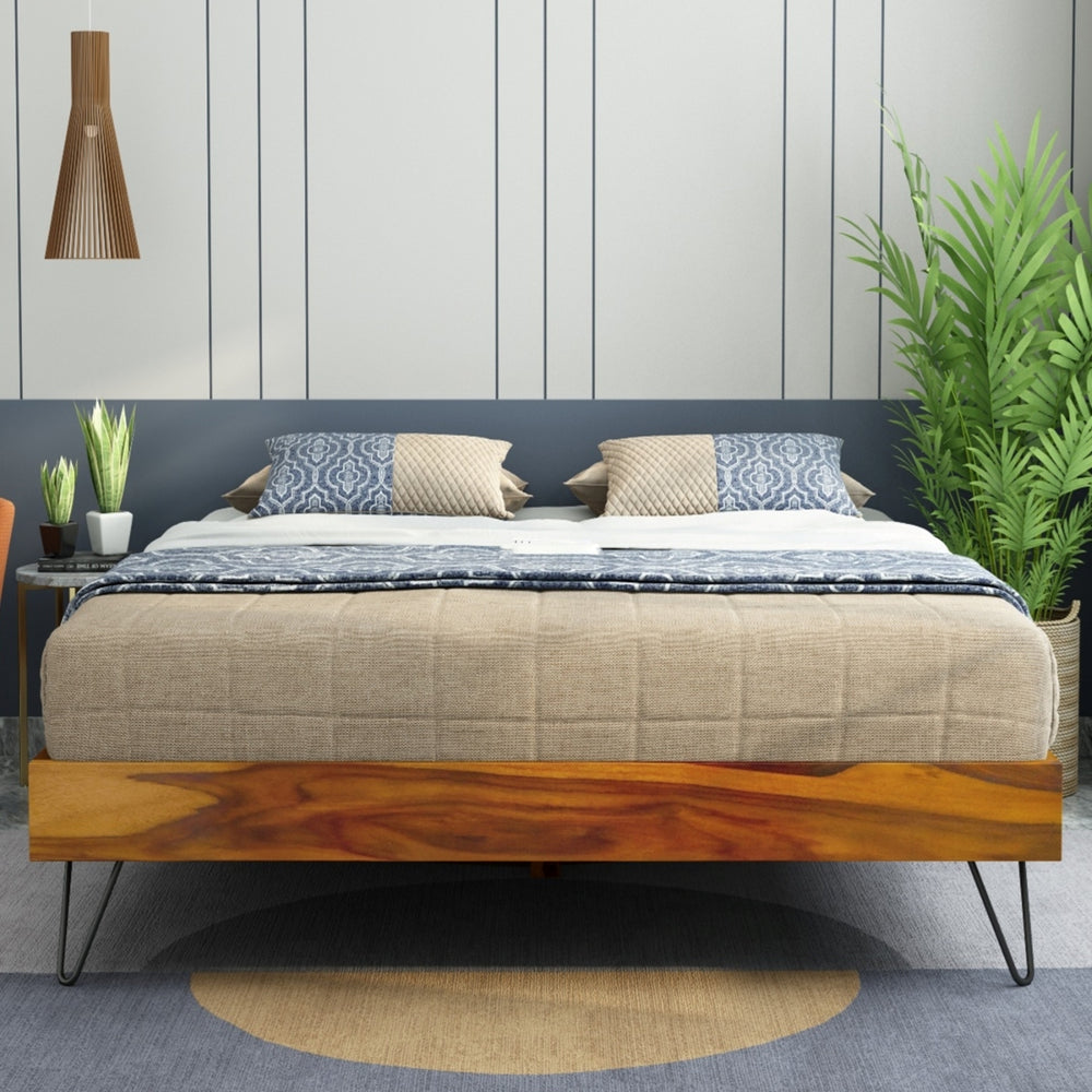 Aurelio Solid Wood King Size Box Storage Bed In Teak Finish