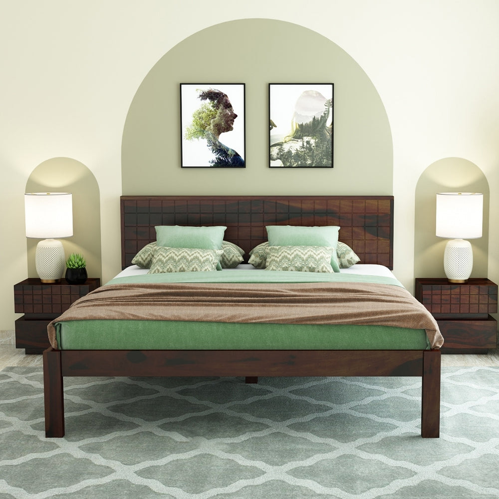 Esra Solid Wood Queen Size Bed In Walnut Finish