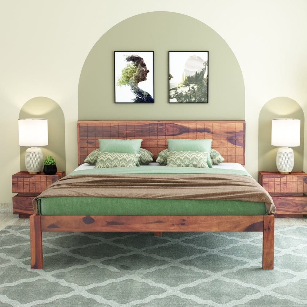 Esra Solid Wood Queen Size Bed In Teak Finish