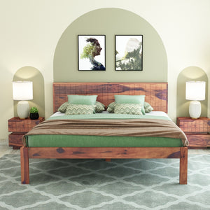 Esra Solid Wood Queen Size Bed In Teak Finish