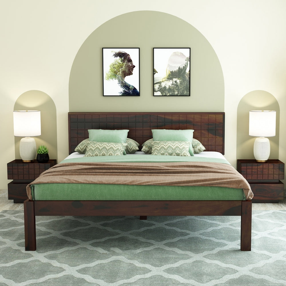 Esra Solid Wood King Size Bed In Walnut Finish