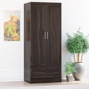 Dyson Solid Sheesham Wood 2 Door 1 Drawer Wardrobe In Light Walnut Finish