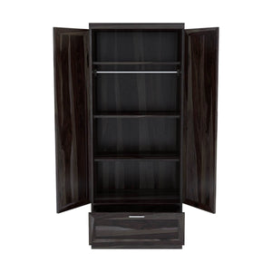 Dyson Solid Sheesham Wood 2 Door 1 Drawer Wardrobe In Light Walnut Finish