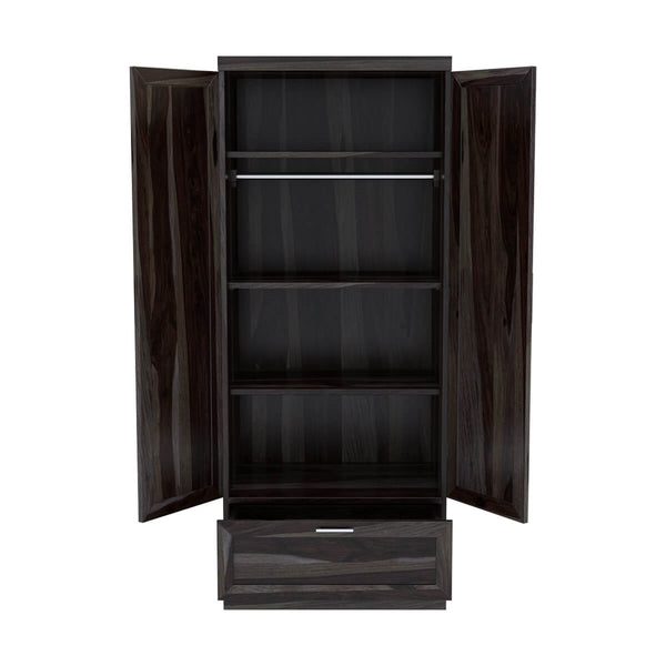 Dyson Solid Sheesham Wood 2 Door 1 Drawer Wardrobe In Light Walnut Finish