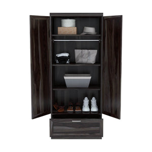 Dyson Solid Sheesham Wood 2 Door 1 Drawer Wardrobe In Light Walnut Finish