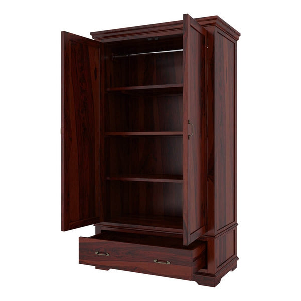 Dyson Solid Sheesham Wood 2 Door 1 Drawer Wardrobe In Mahogany Finish