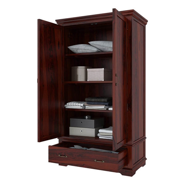 Dyson Solid Sheesham Wood 2 Door 1 Drawer Wardrobe In Mahogany Finish