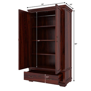 Dyson Solid Sheesham Wood 2 Door 1 Drawer Wardrobe In Mahogany Finish