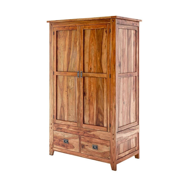 Alaca Solid Sheesham Wood 2 Door 2 Drawer Wardrobe In Light Honey Finish
