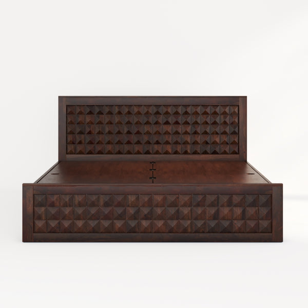 Diamond Solid Wood King Size Box Storage Bed In Dark Walnut Finish