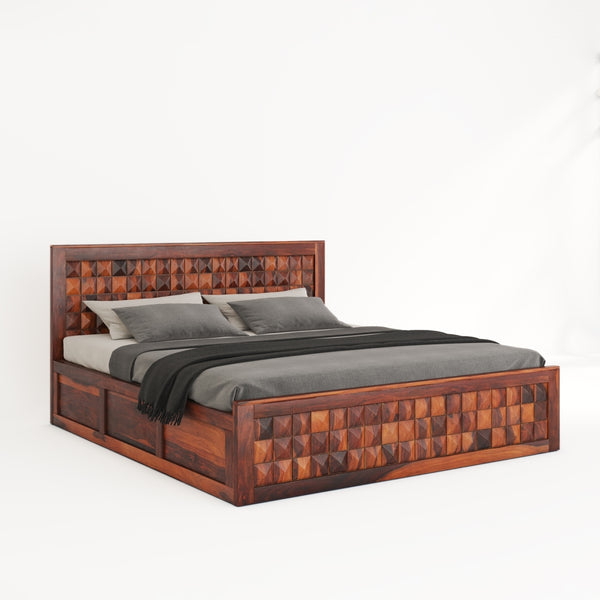 Diamond Solid Wood King Size Box Storage Bed In Honey Oak Finish WITH 2 BEDSIDE