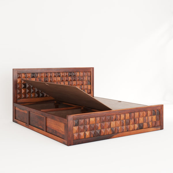 Diamond Solid Wood King Size Box Storage Bed In Honey Oak Finish WITH 2 BEDSIDE