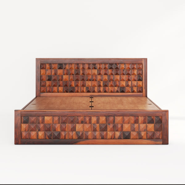 Diamond Solid Wood King Size Box Storage Bed In Honey Oak Finish WITH 2 BEDSIDE