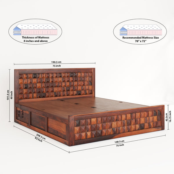 Diamond Solid Wood King Size Box Storage Bed In Honey Oak Finish WITH 2 BEDSIDE