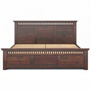 Madhvi Solid Wood King Size Drawer Storage Bed In Dark Walnut Finish
