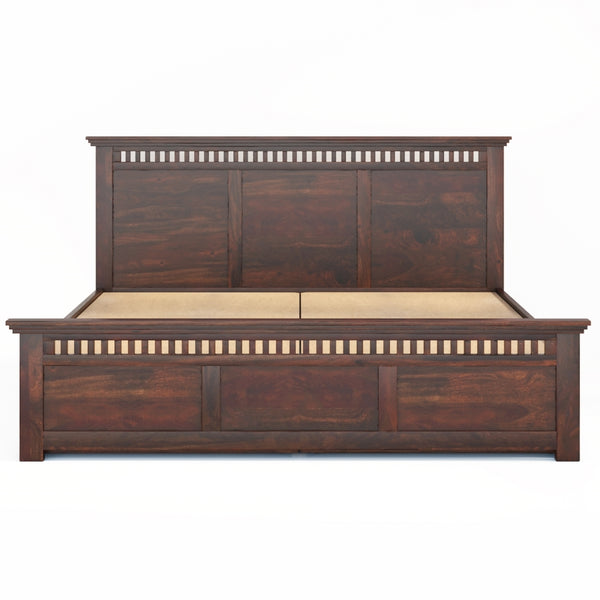 Madhvi Solid Wood King Size Drawer Storage Bed In Dark Walnut Finish