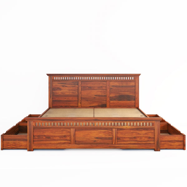 Madhvi Solid Wood King Size Drawer Storage Bed In Honey Oak Finish