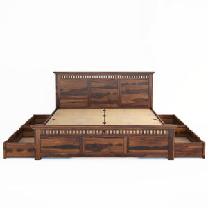 Madhvi Solid Wood King Size Drawer Storage Bed In Provincial Teak Finish