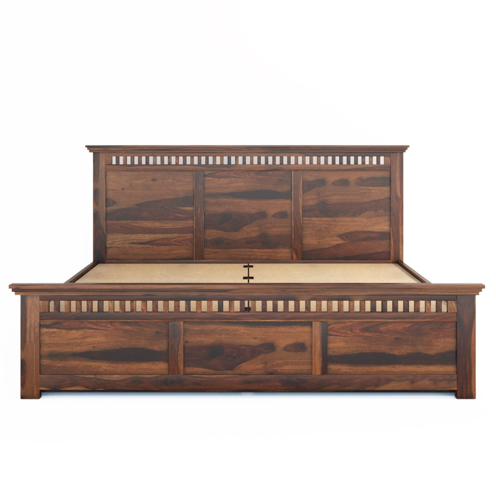 Madhvi Solid Wood King Size Drawer Storage Bed In Provincial Teak Finish