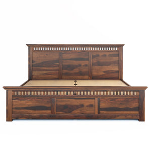Madhvi Solid Wood King Size Drawer Storage Bed In Provincial Teak Finish