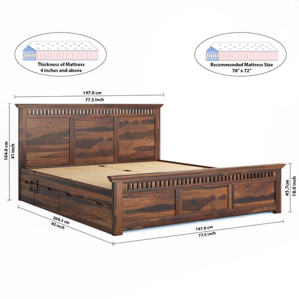 Madhvi Solid Wood King Size Drawer Storage Bed In Provincial Teak Finish