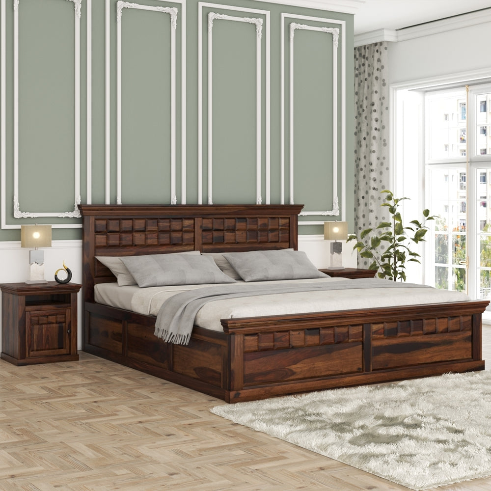 Prashiv Solid Wood King Size Drawer Storage Bed In Provincial Teak Finish