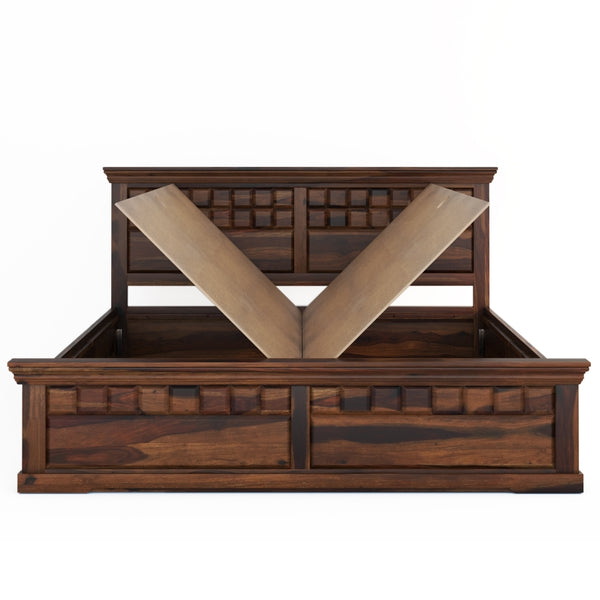Prashiv Solid Wood King Size Drawer Storage Bed In Provincial Teak Finish