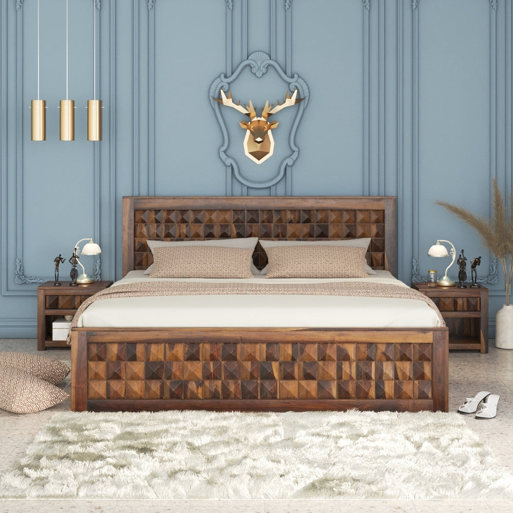 Diamond Solid Wood King Size Box Storage Bed In Provincial Teak Finish