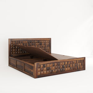 Diamond Solid Wood Queen Size Box Storage Bed In Provincial Teak Finish