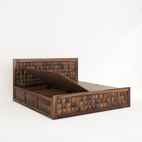 Diamond Solid Wood Queen Size Box Storage Bed In Provincial Teak Finish