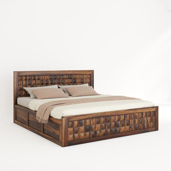 Diamond Solid Wood Queen Size Box Storage Bed In Provincial Teak Finish
