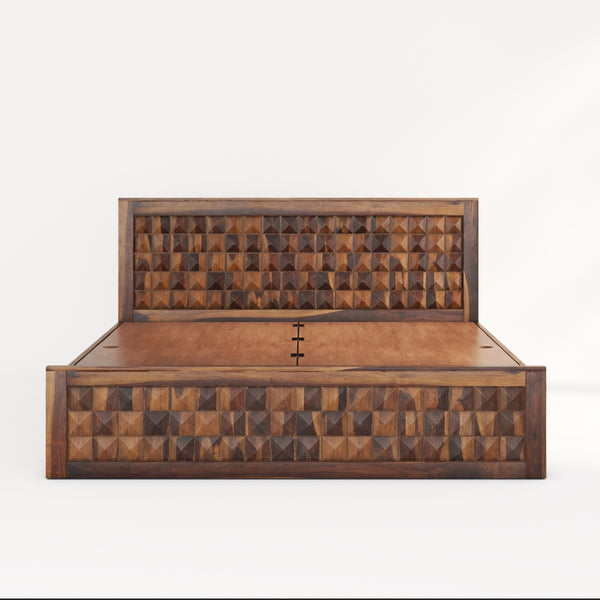 Diamond Solid Wood Queen Size Box Storage Bed In Provincial Teak Finish