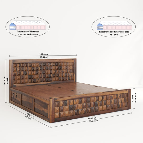 Diamond Solid Wood Queen Size Box Storage Bed In Provincial Teak Finish