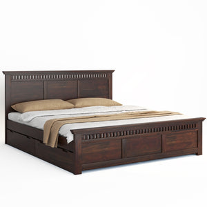 Madhvi Solid Wood Queen Size Drawer Storage Bed In Dark Walnut Finish