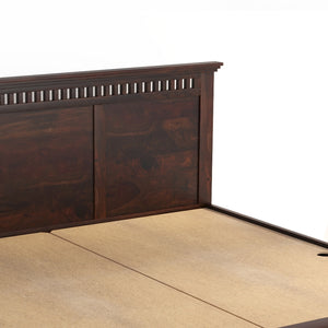 Madhvi Solid Wood Queen Size Drawer Storage Bed In Dark Walnut Finish