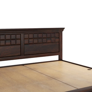 Prashiv Solid Wood Queen Size Box Storage Bed In Dark Walnut Finish
