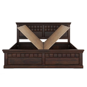 Prashiv Solid Wood Queen Size Box Storage Bed In Dark Walnut Finish