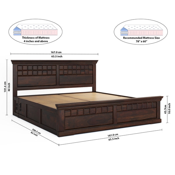 Prashiv Solid Wood Queen Size Box Storage Bed In Dark Walnut Finish
