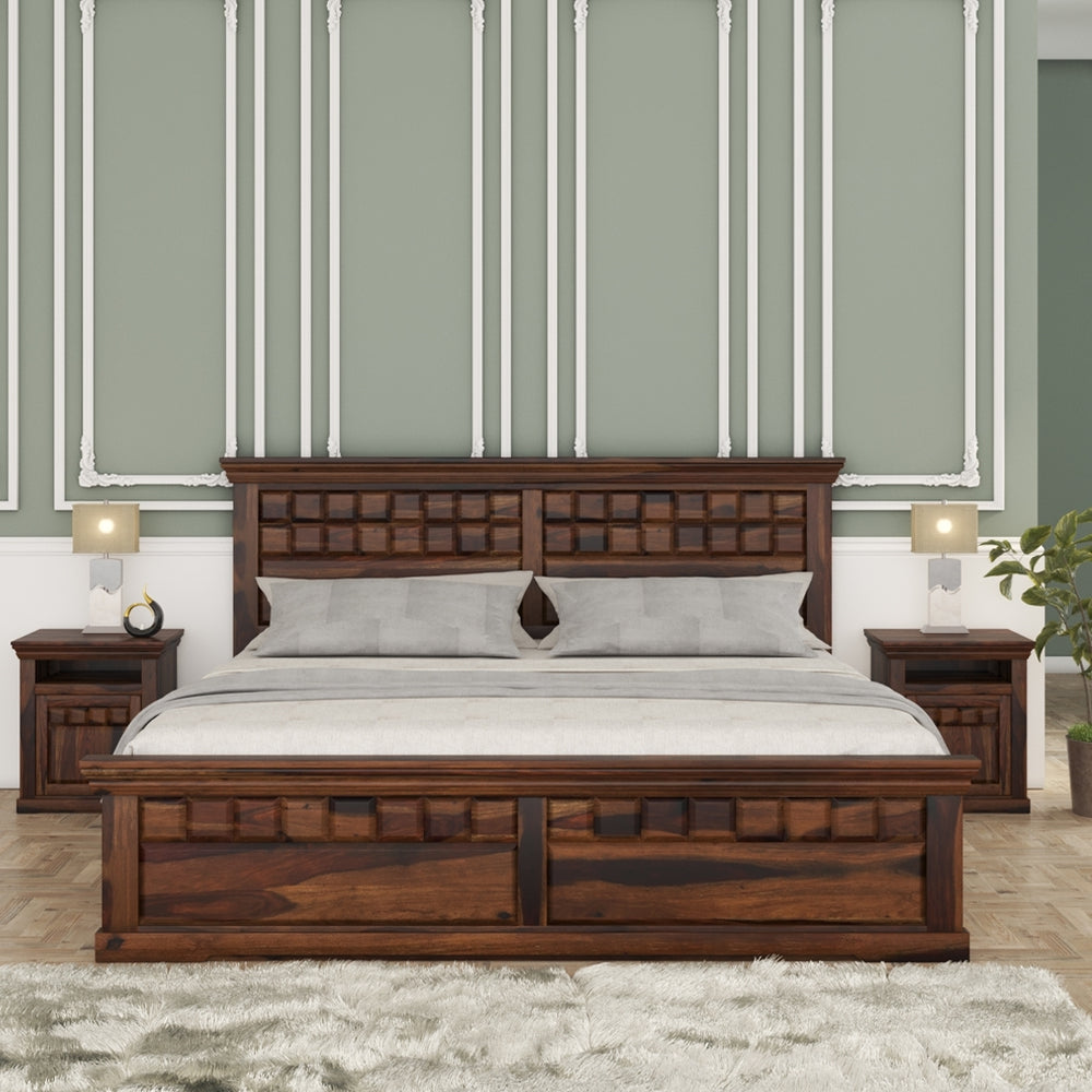 Prashiv Solid Wood Queen Size Box Storage Bed In Provincial Teak Finish