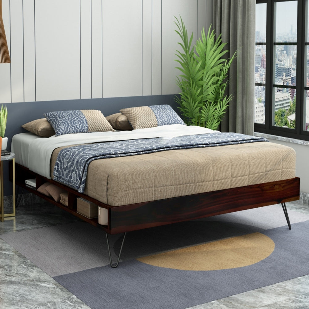 Aurelio Solid Wood Queen Size Box Storage Bed In Walnut Finish