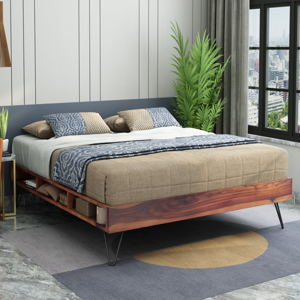 Aurelio Solid Wood Queen Size Box Storage Bed In Teak Finish